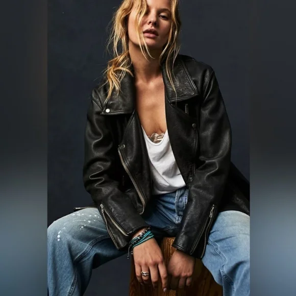 NWOT FREE PEOPLE JEALOUSY LEATHER MOTO JACKET Sz Large - Picture 2 of 16